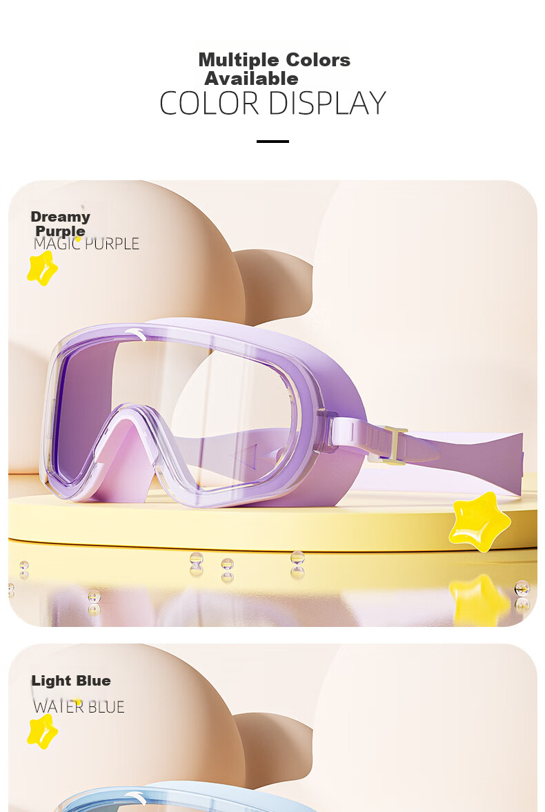 ANTA Children's Swimming Goggles Large Frame Swim Glasses for Boys And Girls High Definition Waterproof Anti-Fog Swimming Equipment Starry Pink Non-Prescription Lenses 7