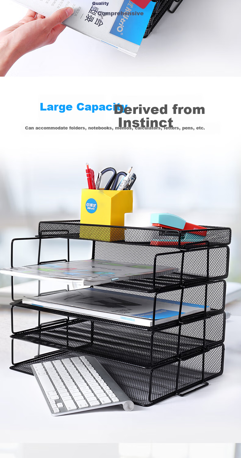 KW-Trio Desktop Metal Mesh File Organizer, Horizontal Stackable 4-Tier File Holder, Document Tray, File Rack, File Basket, File Box 2