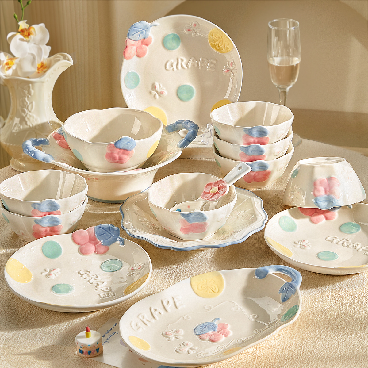 Mose Ceramic Bowl And Plate Set, New Stylish Home Use Tableware, Cute Plates for Housewarming And Wedding, 12-Piece Dinnerware Set