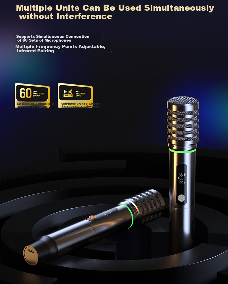 SANSUI K60 Wireless Microphone, Outdoor Square Stage Audio Conference Host Speech Home Karaoke Family KTV Professional Singing Universal Rechargeable Microphone One-To 10