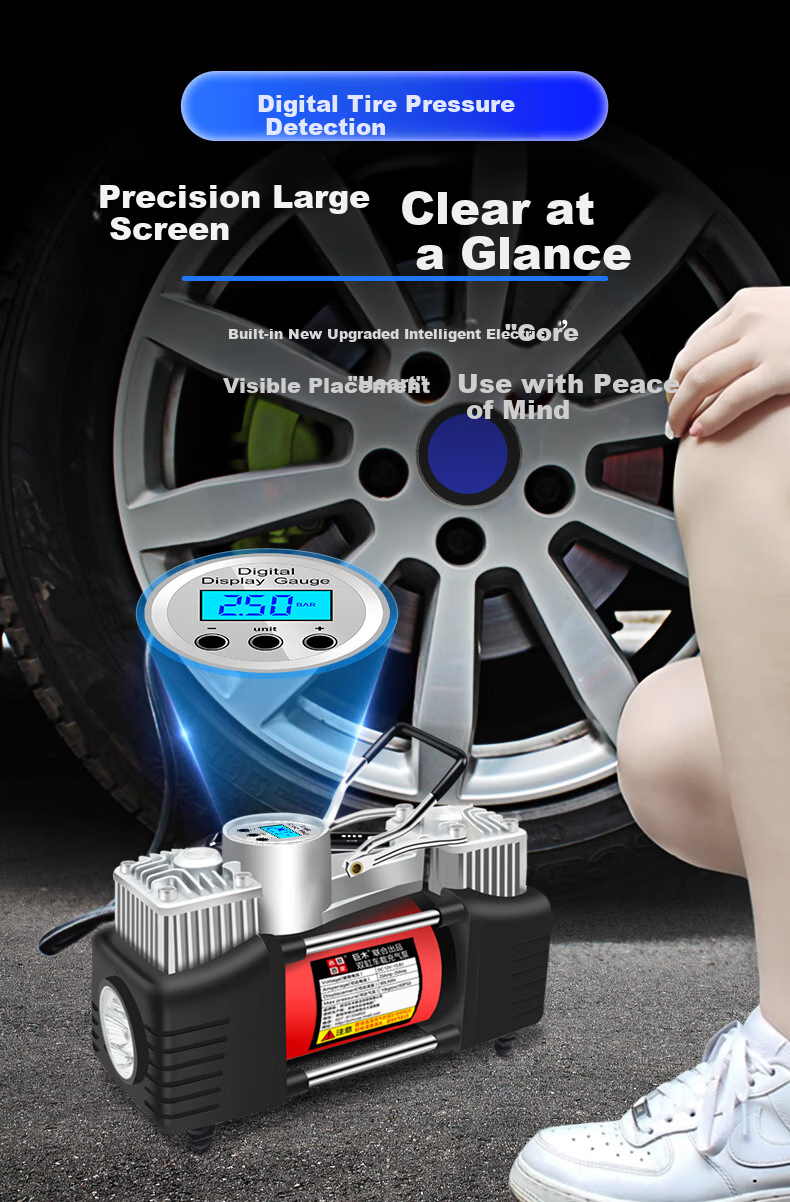 Jumu Car Air Pump with Dual Cylinders, High Pressure, High Power, Portable Electric Tire Inflator for Vehicles 7