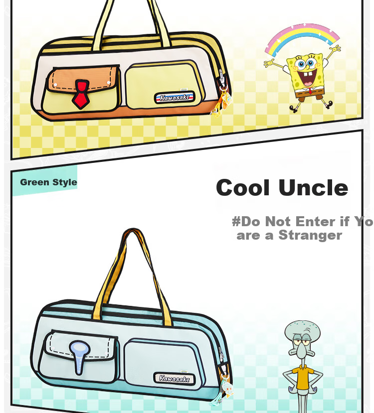 Chuanqi SpongeBob Co-Branded Badminton Bag, Handheld Crossbody Bag, Separate Shoe Compartment, Nautilus Brother C8150, Suit Blue And Gree 2