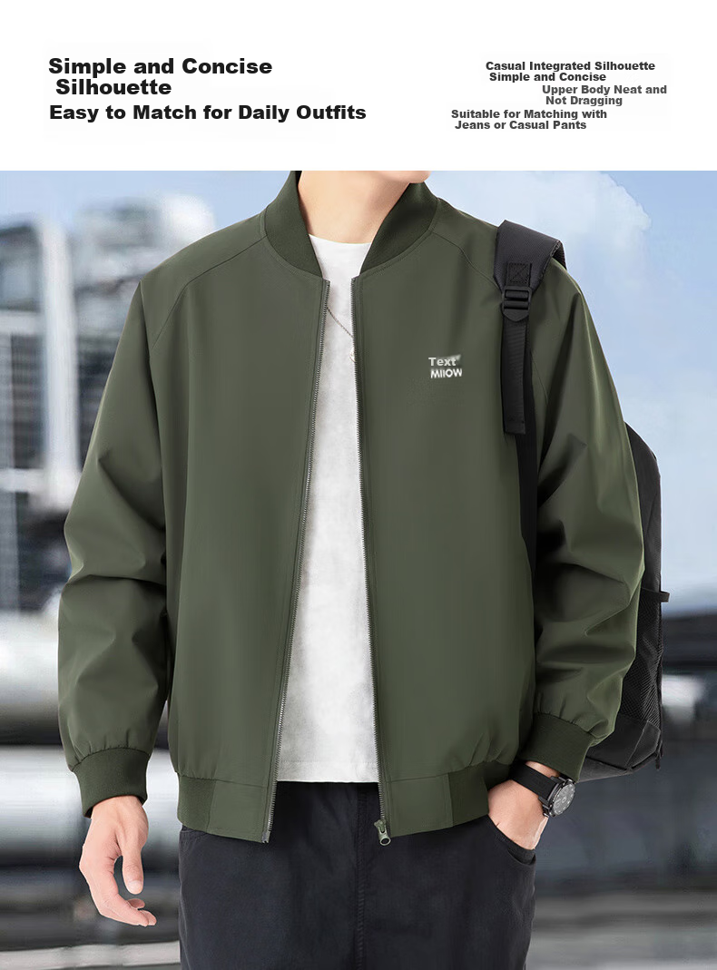 MiiOW Men's Jacket Spring And Autumn Outerwear Trendy Baseball Collar Fashion Casual Outdoor Loose Menswear Army Green 3XL 1
