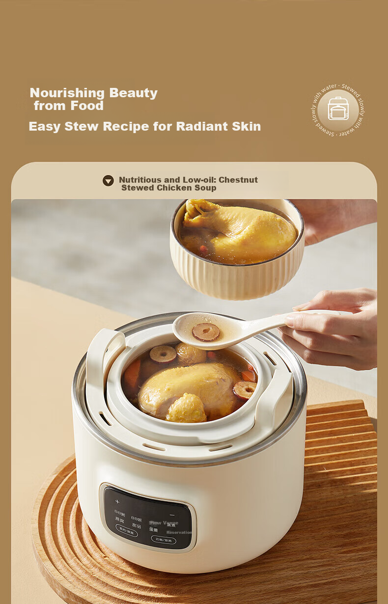 OIDIRE (Oudian) Electric Stew Pot, Double Boiler Soup Cooker, Health-Preserving Ceramic Pot with Automatic Timer for Bird's Nest And Baby Food, ODI-DDZ23A Steamer Model 11