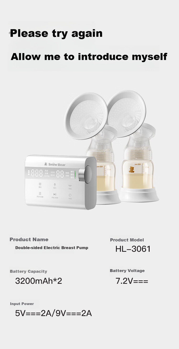 SnowBear Electric Breast Pump, Fully Automatic, Hands-Free, Dual-Sided Milk Collector, Model 08926 30