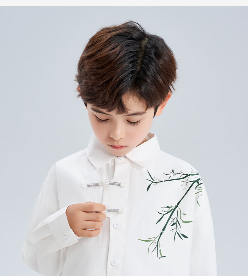 Luomeng Children's Chinese-Style Jacket, New Traditional Boys' Shirt, Versatile Spring And Autumn Bamboo Casual Shirt for Boys, White, Size 140 16