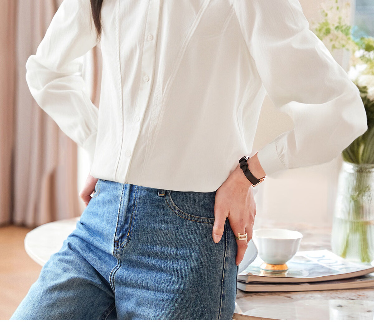 Chushen Women's Spring and Autumn Long Sleeve Shirt Fashion Small Stand Collar Cotton White Shirt S53S015 1
