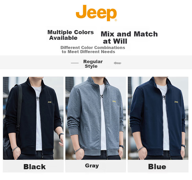 JEEP Men's Sweatshirt, Casual Cardigan Jacket for Spring And Autumn, Loose-Fitting Stand-Collar Top, Men's Clothing, Gray, 2XL 3