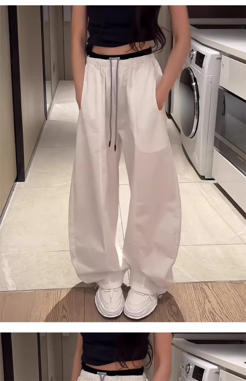 Langsha Women's American Style Work Pants Summer 2026 New High Waist Drawstring Colorblock Quick-Dry Sports Loose Casual Curved Cut Pants 9