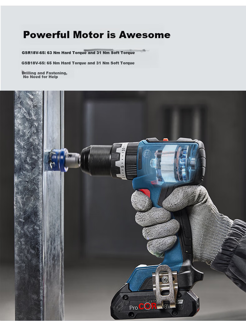 BOSCH Electric Drill Impact Drill GSB 18V-65 Lithium Battery Brushless 2.0Ah Dual Battery Set, GAL1820 Charger 3