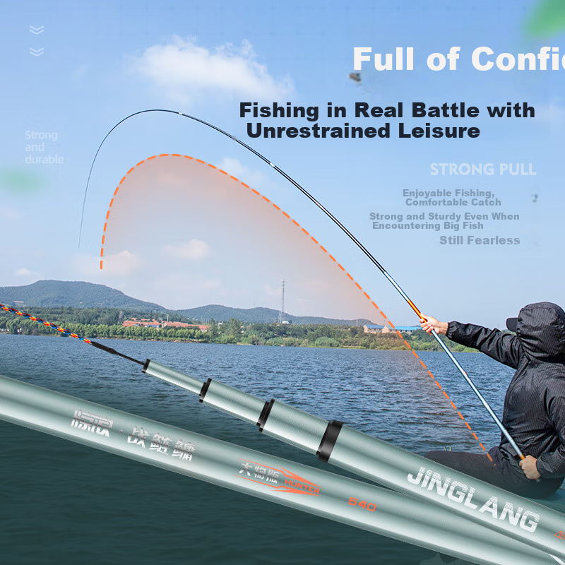 Jinglang 5.4-Meter Carp And Bighead Carp Fishing Rod, Ultra-Light And Ultra-Hard, 19 Sections, 6H Lightweight Big Fish Rod, Carp And Bighead Carp Pole, Fishing Rod for Platform Fishing