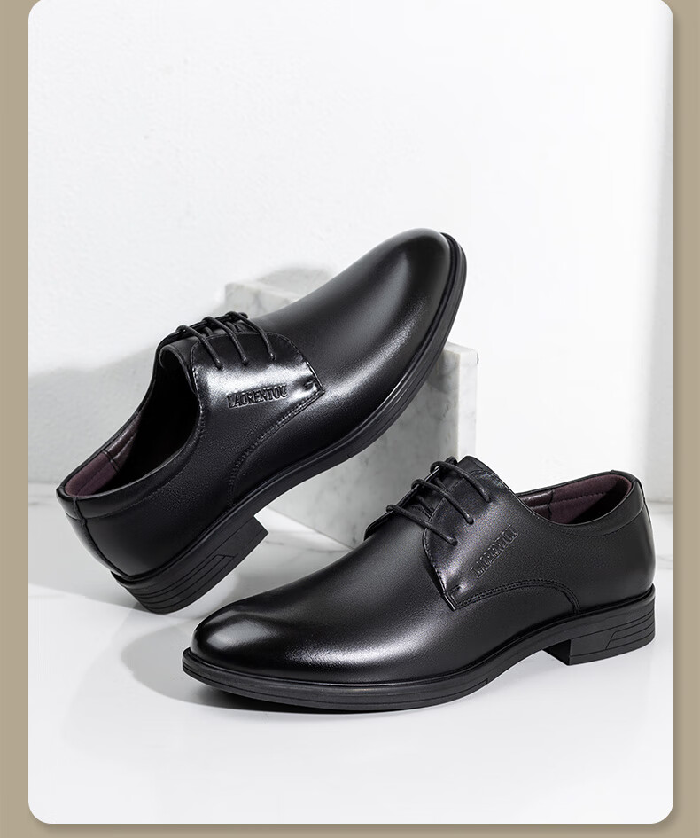 LAORENTOU Men's Business Dress Shoes Spring British Style Breathable Genuine Leather Derby Shoes LA222 Black Size 38 8