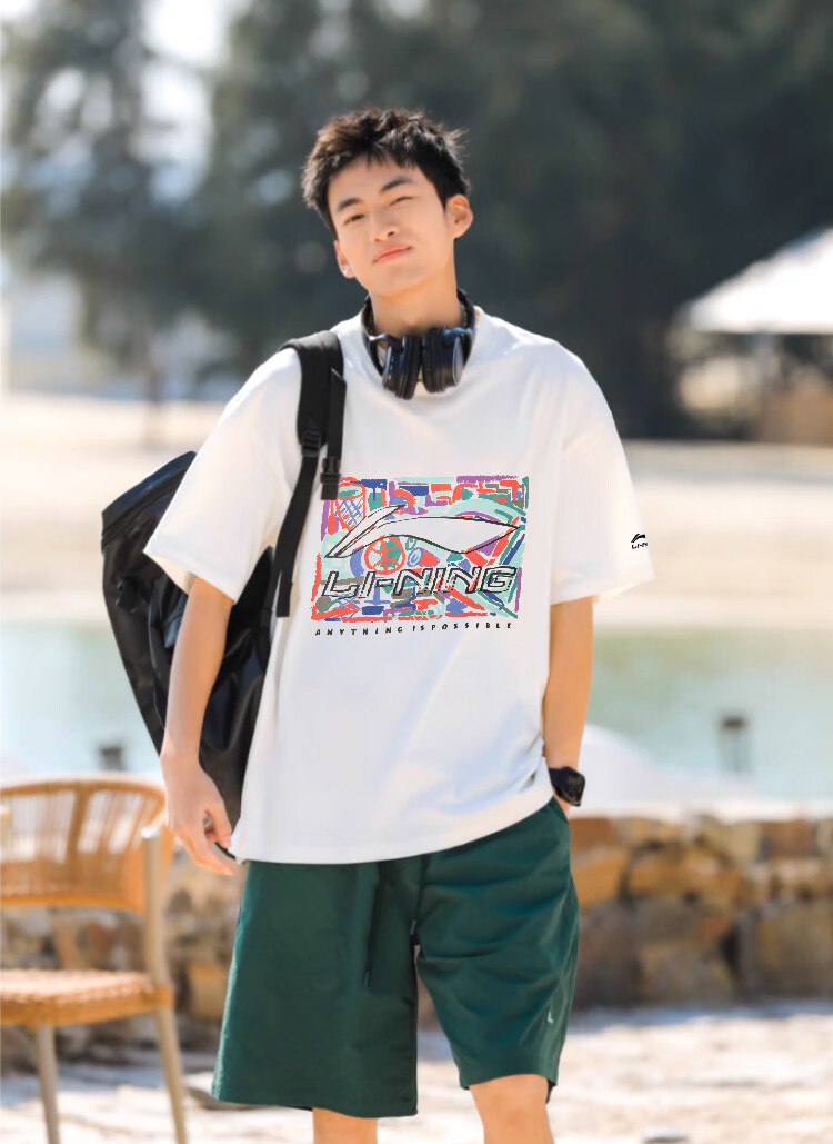 LI-NING Short Sleeve Sports T-Shirt Logo Print Summer Breathable Unisex Casual Comfortable Trendy Tee for Men 6