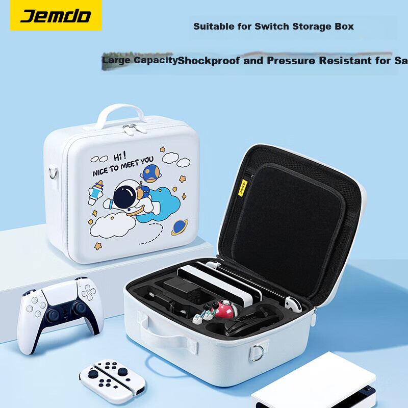 Jemdo Nintendo Switch Storage Case for NS Dual Pro Controllers, Protective Cover with OLED Tempered Glass Screen Protector, Joy-Con Capsules, Game Console Charger Stand, Large Capacity Accessories Set 1