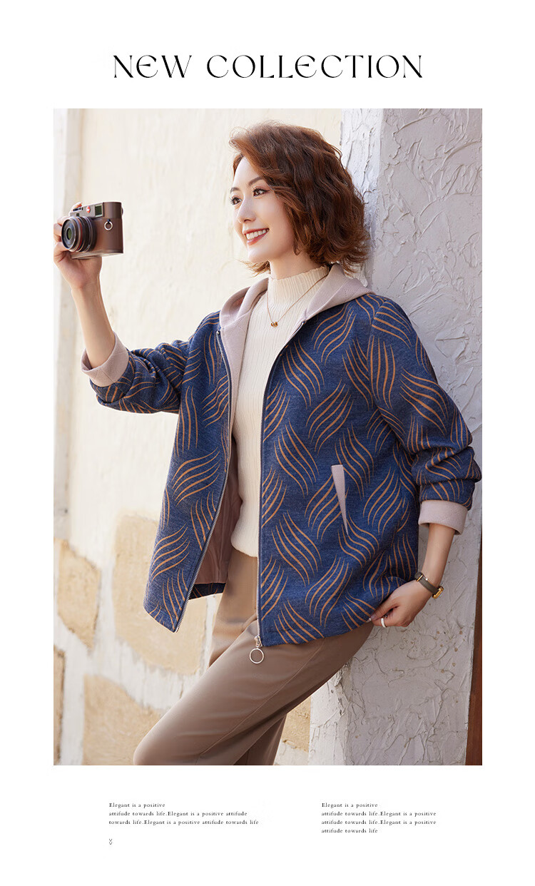 Past Classic Zipper Women's Warm Jacket Hooded Coat for Middle-aged and Elderly Women Autumn Winter Red L 1
