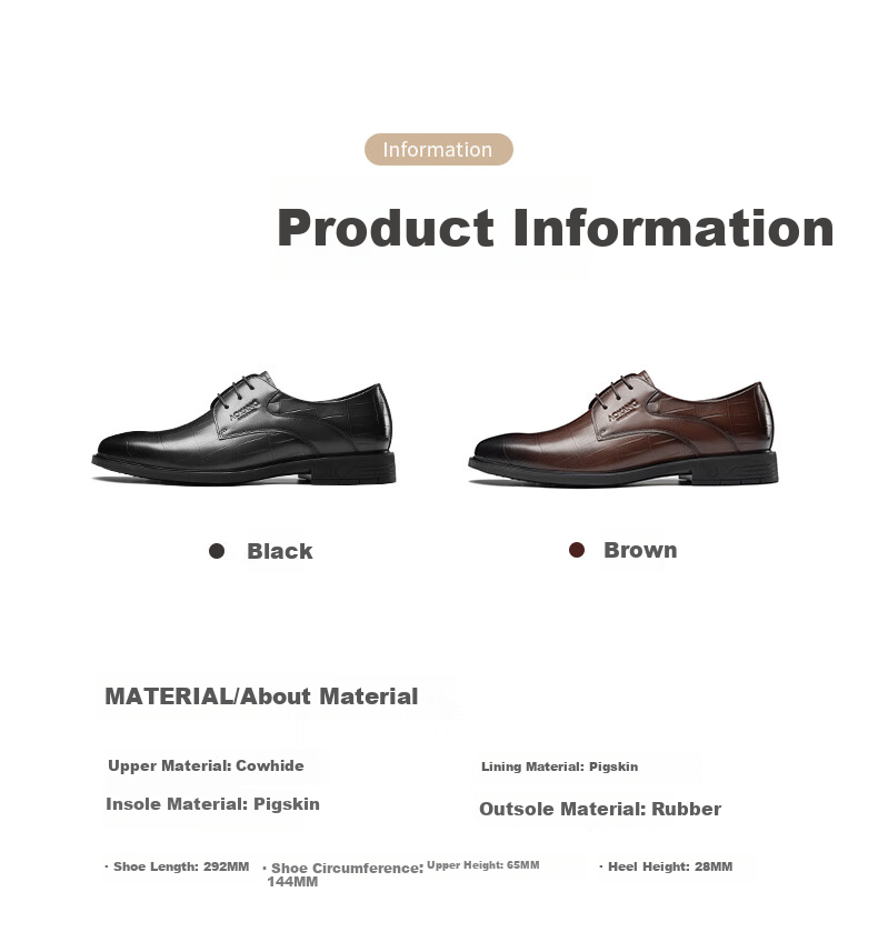 Aokang Men's Shoes, Spring And Autumn British Style Fashionable Business Formal Leather Shoes, Comfortable Groom Wedding Shoes, Black [Height Increasing], Size 41 17