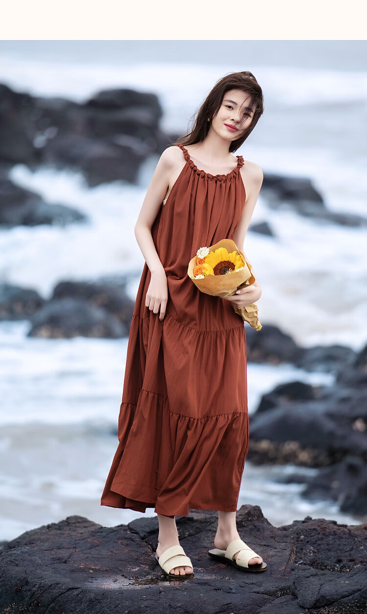 Demana [Neck-Tie Halter] Summer Elegant Vacation Style Handmade Gathered Collar Off-Shoulder A-Line Waistless Women's Dress 17