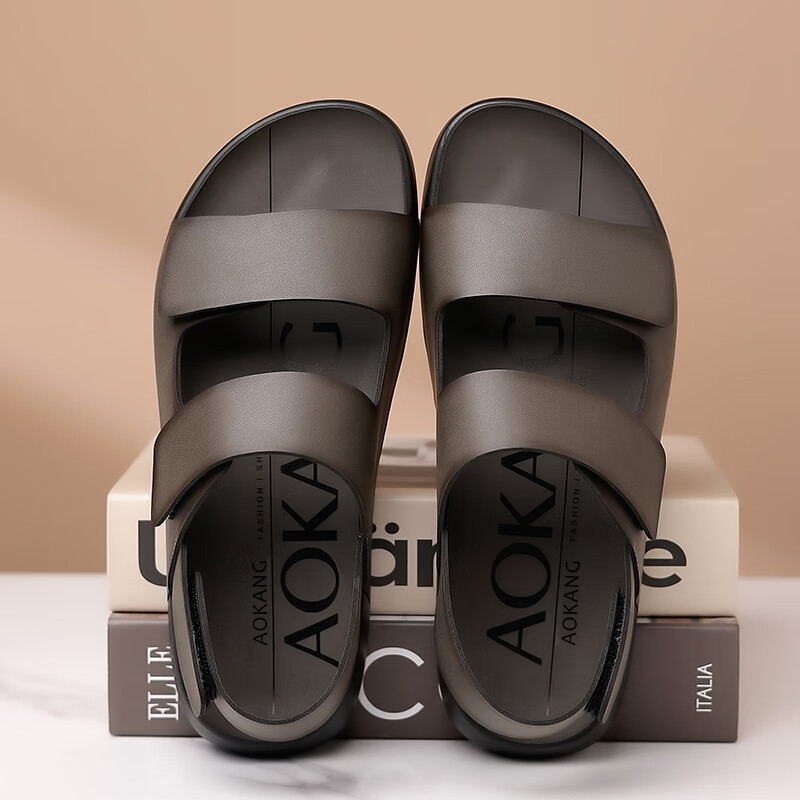 Aokang Men's Shoes, Summer Sandals, Beach Shoes, Fashionable Outdoor Casual Sports Sandals, Birkenstock-Style Shoes, Gray, Size 39