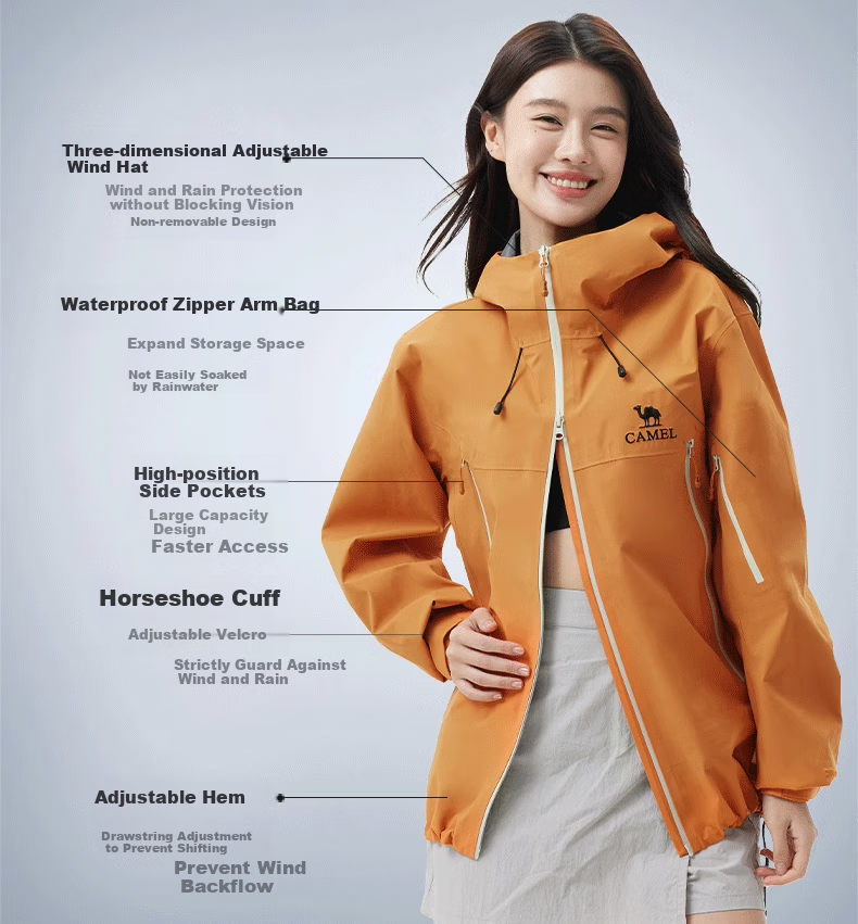 CAMEL [Wang Junkai's Choice] All-Weather Hardshell Jacket for Men And Women, 3-Layer Heavy Rain Waterproof Professional Hiking Coat XS 3