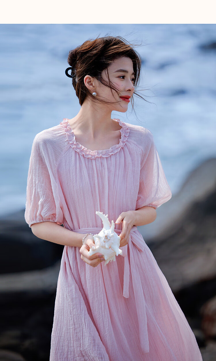 Demana [Light Oxygen Lyocell] Summer Romantic French Style Ruffle Collar Doll Dress with Detachable Belt Women's Dress 7