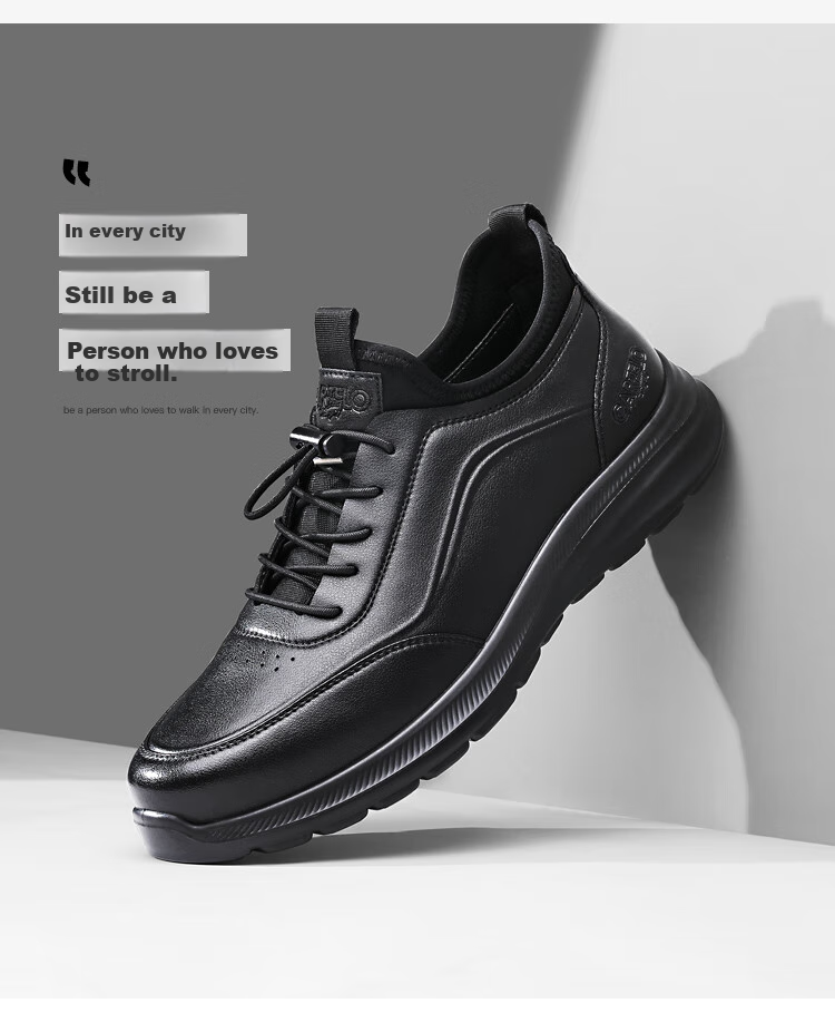 CARTELO Genuine Leather Men's Shoes, Business Casual Sports New Style for Autumn And Winter, Soft Thick-Soled Versatile Commuter Work High-End Black 14