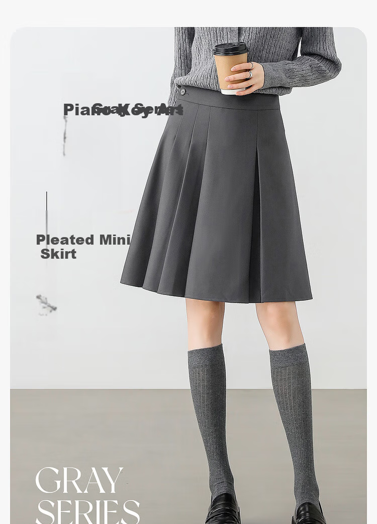 Sentubila Office Commute A-Line Skirt for Women, Spring And Autumn Women's Clothing, Gray Pleated Skirt, Petite Versatile Slimming Short Skirt 1