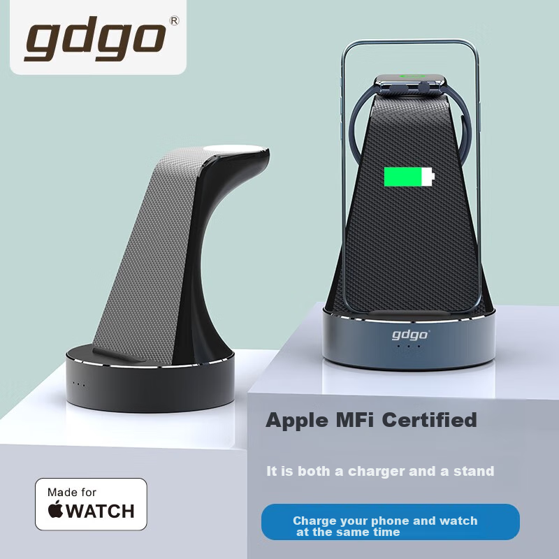 GDGO Беспроводное зарядное устройство 2-в-1 с сертификацией Apple MFi, быстрая зарядка для iPhone 17/16/15, Apple Watch S11/10/9, сертификация QI