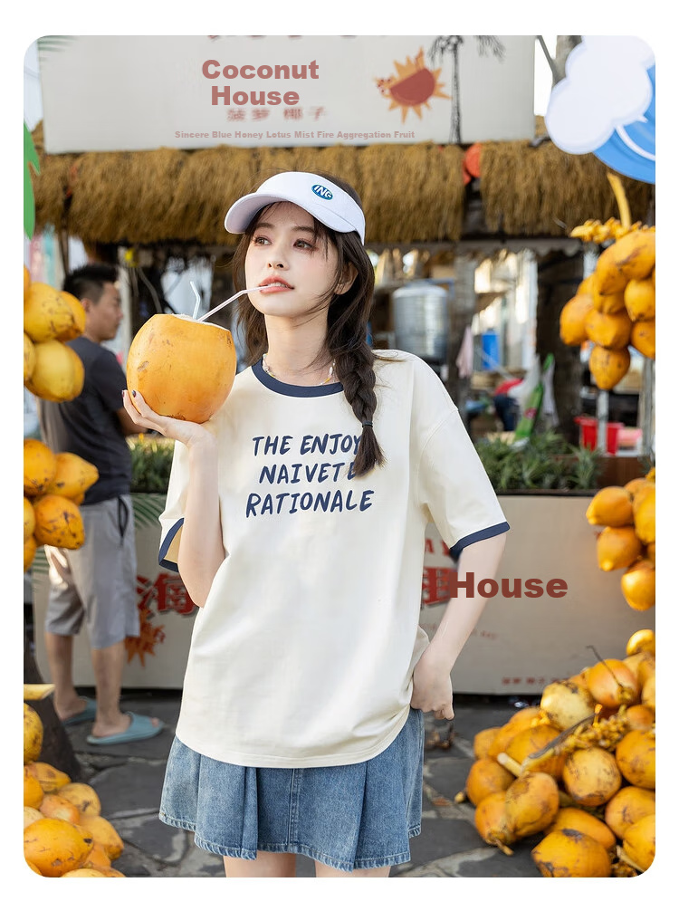 TonLion 2026 Summer Color-Block Crew Neck Short Sleeve Women's T-Shirt Trendy New Hot Style Tee 9