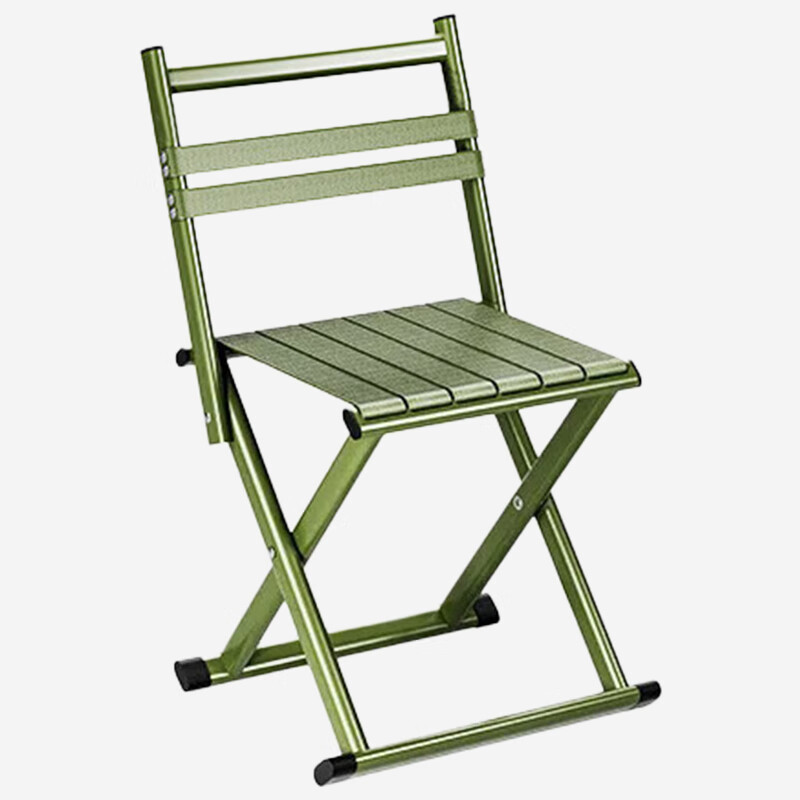 Hakkai Bird Iron Folding Stool with Backrest Outdoor Portable Elderly Military Training Fishing Sturdy Small Bench Army Green