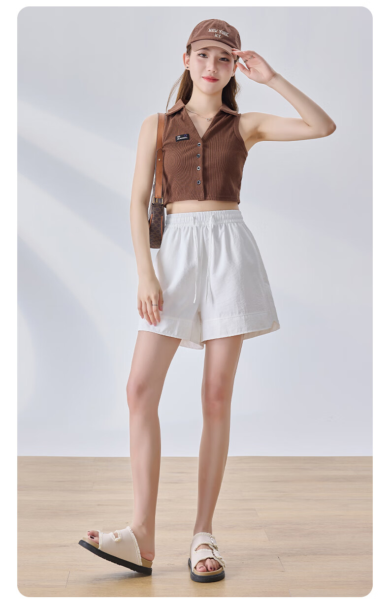 LangSha High-Waisted Sports Shorts for Women, Summer Three-Quarter Split Ice Silk Shorts, Thin Loose Wide-Leg Women's Pants 12