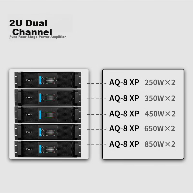 Weishu Conference Audio And Video AQ-8 Amplifier, Dual-Channel Pure Post-Stage Power Amplifier, Professional Amplifier, 2U High-Fidelity, for Meeting Rooms And Stages, 650W*2 Channels