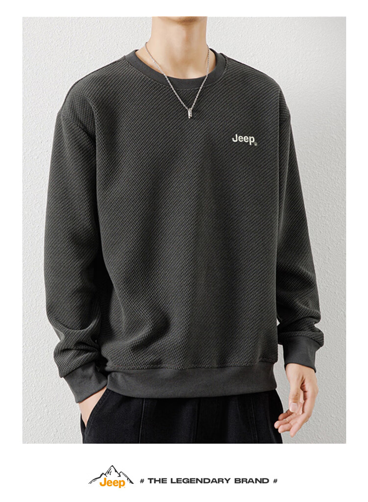 JEEP Men's Sweatshirt, Casual Loose Long-Sleeve T-Shirt for Spring And Autumn, Round Neck Top, Men's Clothing, Dark Gray, XL 2