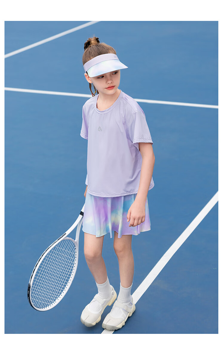 Qidong [Hanshuishuishui] UPF200+ Girls' Quick-Dry Sports Set, Summer Badminton Training Outfit, Purple, Size 160 6