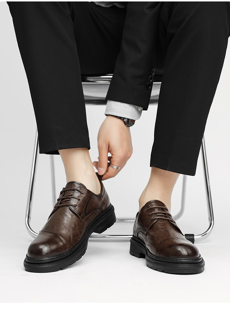 Bull Family New Men's Leather Shoes Business Casual British Style Spring Autumn Groom Wedding Formal Shoes 16