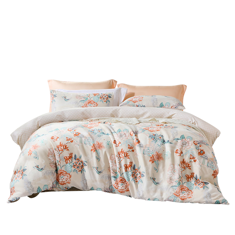 Fuanna 100% Cotton Printed Bedding Set 4-Piece Double Extra Large Duvet Cover 230×229cm Lingyue