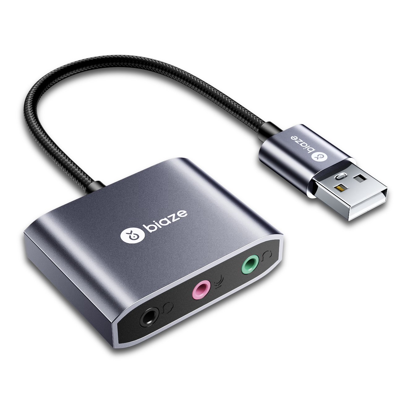 BIAZE USB to 3.5mm External Sound Card, Plug-And Three-In Headphone And Microphone Converter, Compatible with Headphones for Desktop Computers, Laptops, PS5