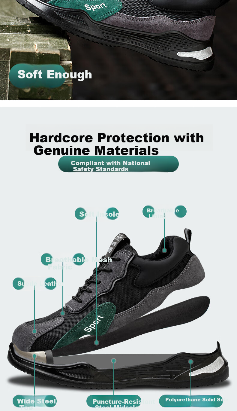 LAOGUANJIA Men's Safety Shoes, Breathable Steel Toe, Anti-Smashing, Anti-Puncture, Lightweight, Wear-Resistant Work Site Safety Shoes LG248 Size 45 3