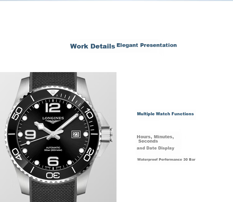LONGINES Swiss Watch, Conquest Diving Series Men's Rubber Strap Mechanical Watch L37824569 5