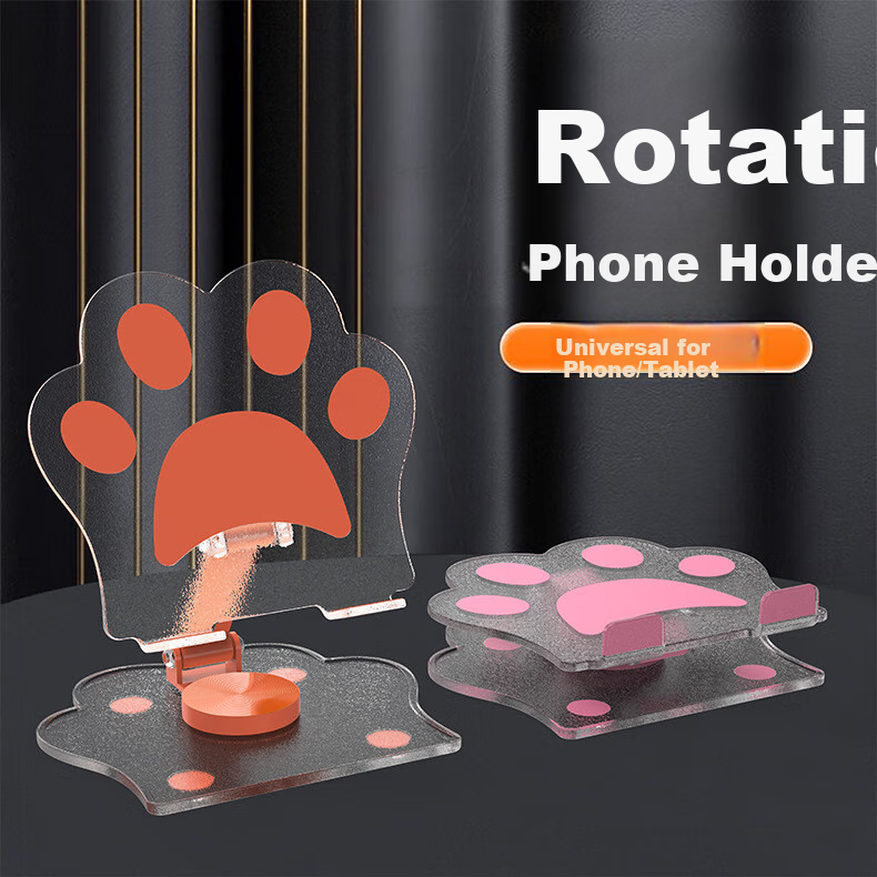 JPLAYER Phone Stand, Desktop 360° Multifunctional Rotating Folding Tablet Stand, IPad Lazy Support Stand, for Gaming, Online Classes, Drawing, Metal Live Streaming, Cute Cat Paw Style, Black 7