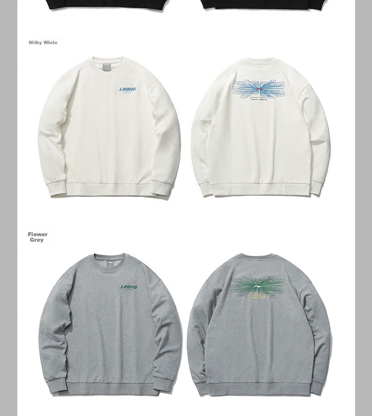 Li-Ning [Unisex] Sports Sweatshirt, Fashionable Casual Pullover, Long-Sleeve Round Neck, Loose And Comfortable Versatile Top for Men And Wome 12