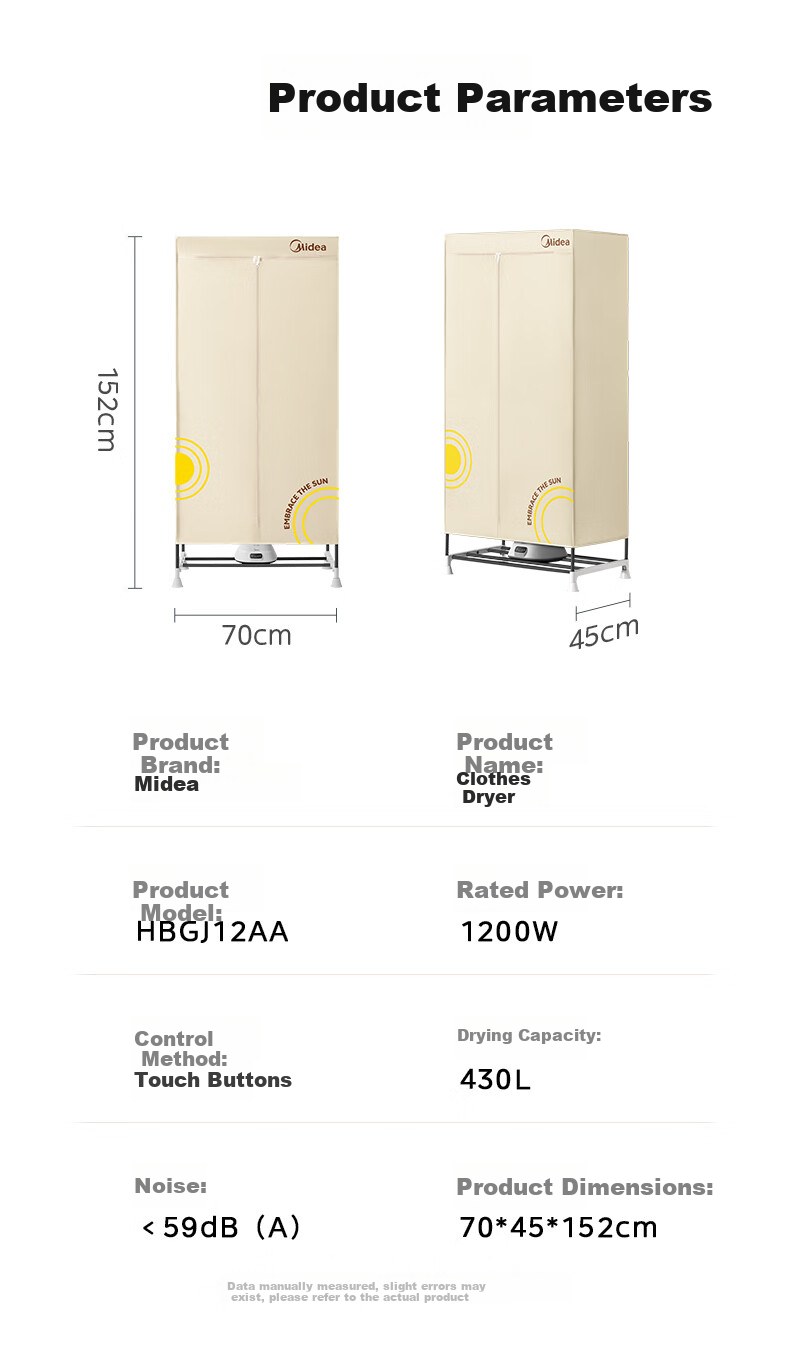 Midea [Soft Heat Quick Dry] Clothes Dryer, Home Use Baby Clothing Air Dryer, 360 Circulation Hot Air, Large Capacity Portable, Antibacterial, Anti-Mite, Dehumidifying Drying Machine HBGJ12AA 7