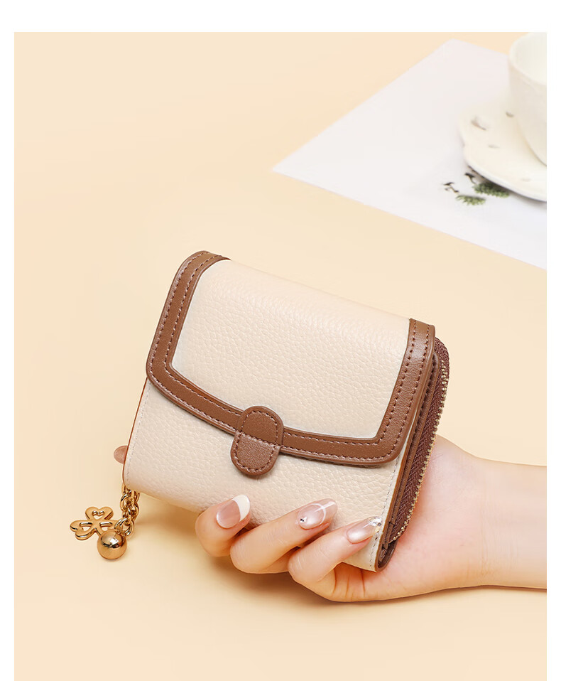 Millies Leather Short Wallet for Women, Mini Zipper Coin Purse, Simple Folding Money Clip with Multiple Card Slots And Large Capacity, Student Leather Wallet 1