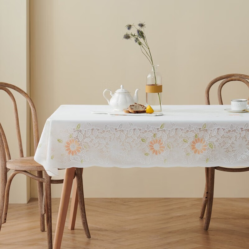 HOUSEWARE Tablecloth, Imported Waterproof And Washable Lace Placemat, Rectangular Coffee Table Cover, 130*180cm, Orange