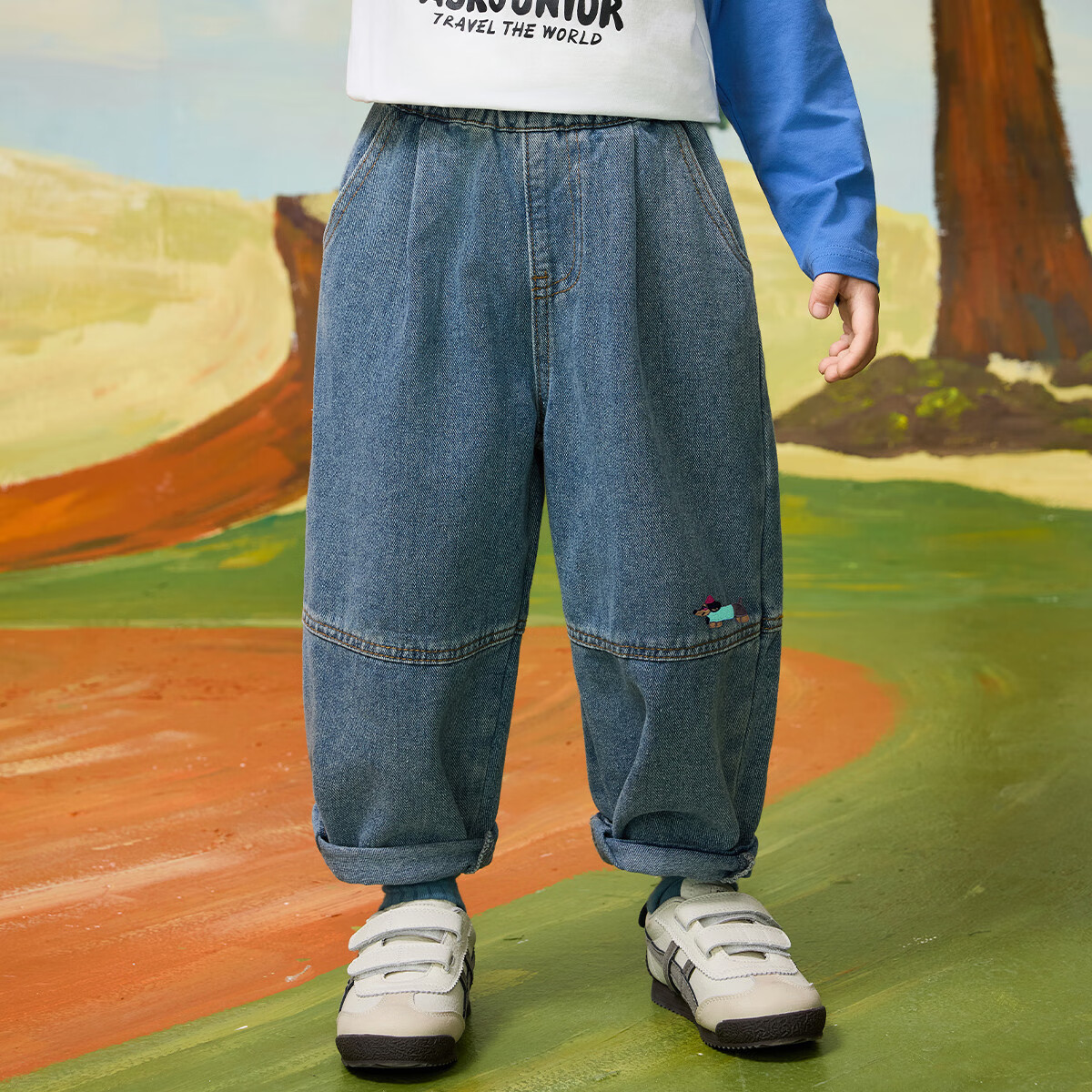 ASK JUNIOR Kids Boys Spring Washed Denim Straight Leg Pants Casual Trousers Jeans Blue Size 90
