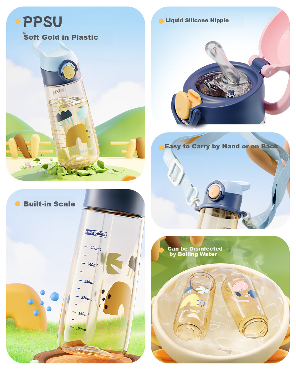 Fuguang Plastic Cup, Children's Water Bottle, PPSU Straw Cup, for Toddlers, Primary School Students, Pregnant Women, Infants And Kindergarten Children, 560ml 2