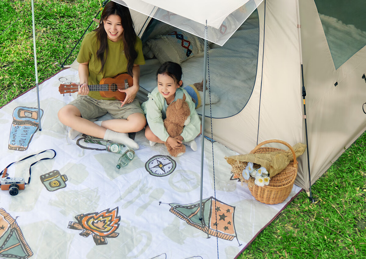 CAMEL Tarp Tent Outdoor Camping Rainproof Overnight 3-4 Person Black Coated 2-in-1 Automatic Camping Gear Set 2