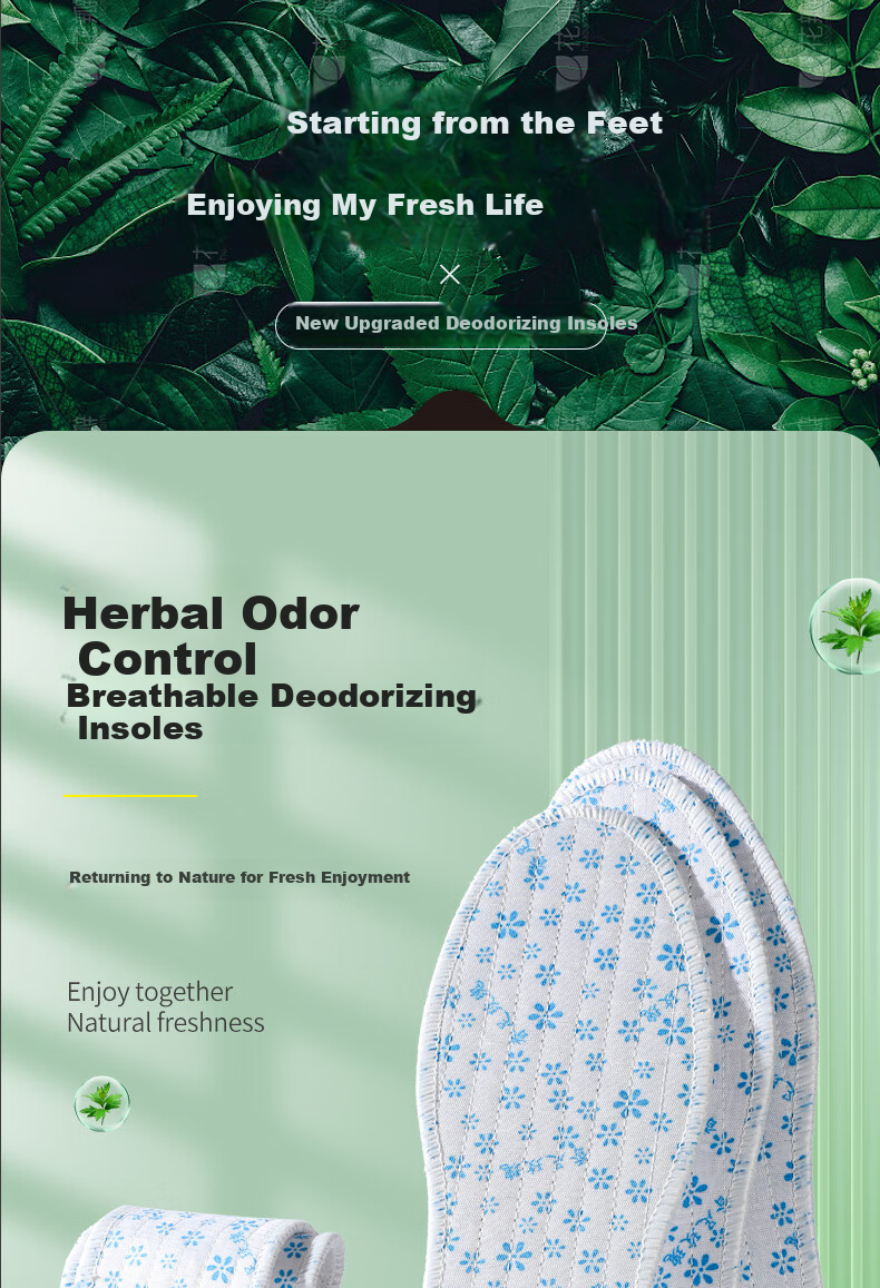 FOOTOPPO Chinese Herbal Deodorizing Insoles for Men, Summer Foot Odor Control, Sports Sweat-Absorbing Breathable Traditional Chinese Medicine Shoe Insoles for Me 1