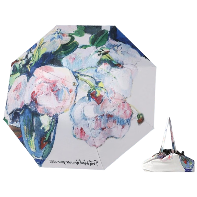 Impression City Double-Sided Floral Sun Umbrella Double-Layer Black Coating UV Protection Sun and Rain Umbrella White Rose