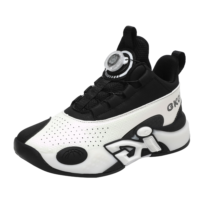 BKG Kids Basketball Shoes Boys Non-Slip Sports Youth Leather Cushioning Sneakers ZYC25568 Black White Size 32