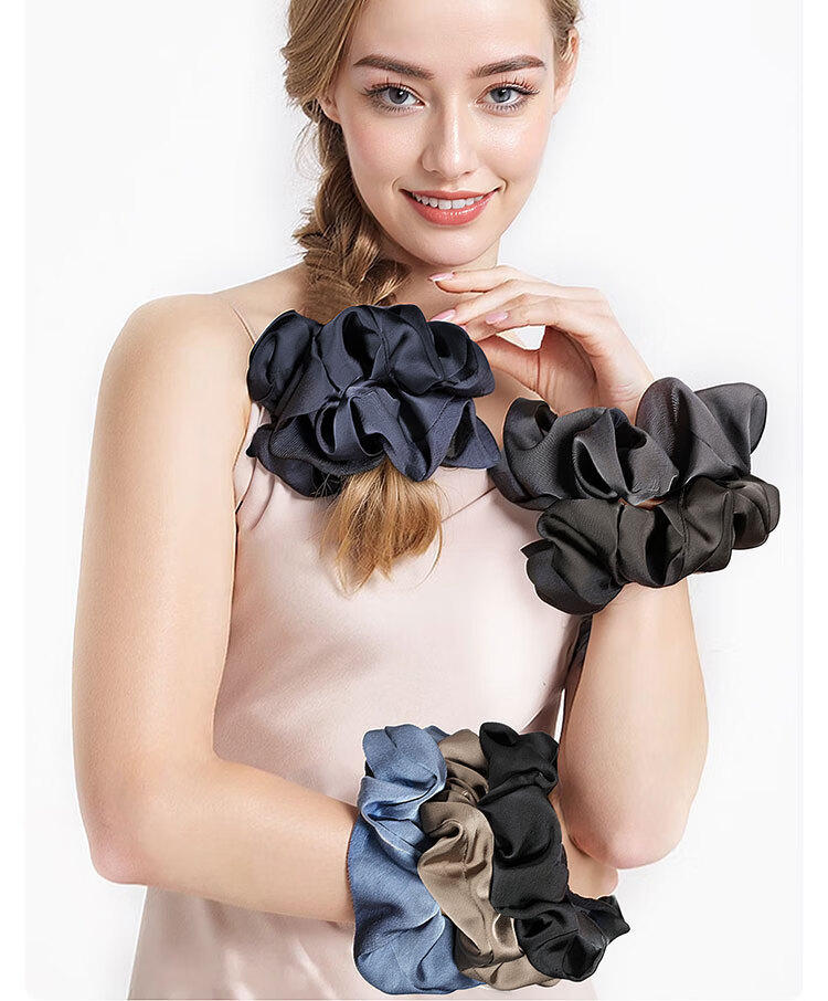 M2KA Pillow Large Intestine Hair Tie Women New Oversized Sleep Satin Hair Rope Hair Care Damage-Free Black Small Size 9